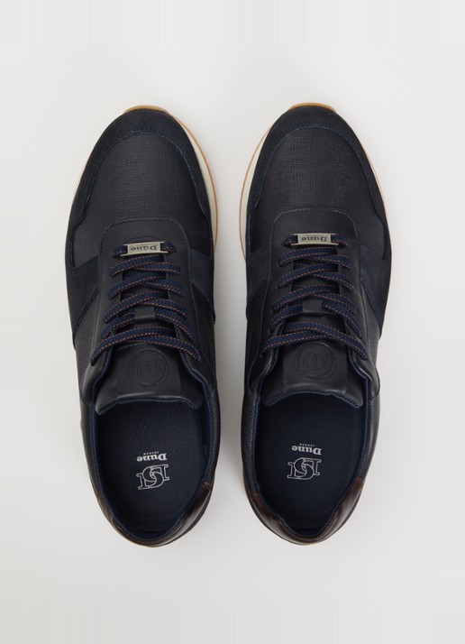Dune London Trusting sneaker van leer met details van suède  - detail 2 donkerblauw