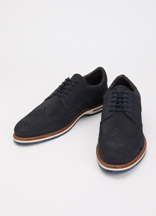 Dune London Wide Fit Barkings brogue van leer - detail 2 donkerblauw
