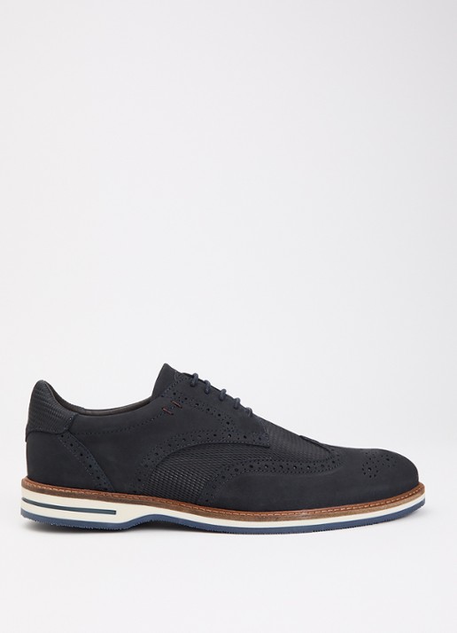 Dune London Wide Fit Barkings brogue van leer - voorkant donkerblauw