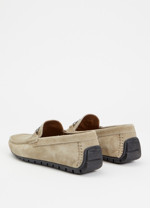 Dune London Wide Fit Brackon mocassin van suède - achterkant taupe