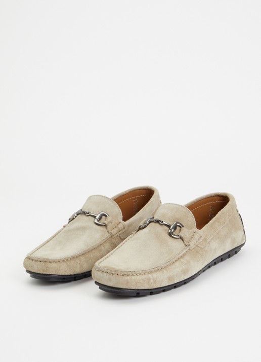 Dune London Wide Fit Brackon mocassin van suède - detail 2 taupe