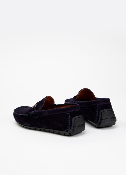 Dune London Wide Fit Brackon mocassin van suède - achterkant donkerblauw