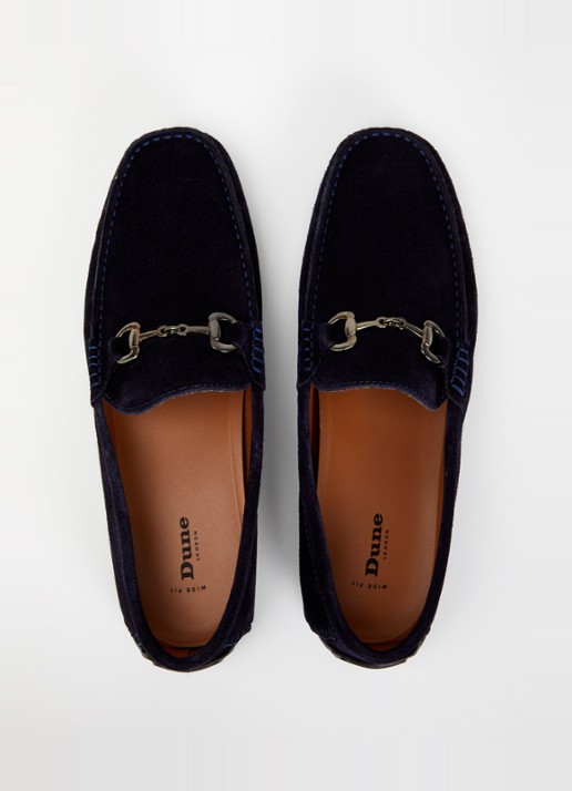 Dune London Wide Fit Brackon mocassin van suède - detail 4 donkerblauw