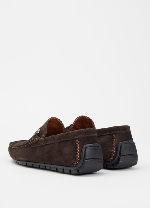 Dune London Wide Fit Brackon mocassin van suède - achterkant donkerbruin