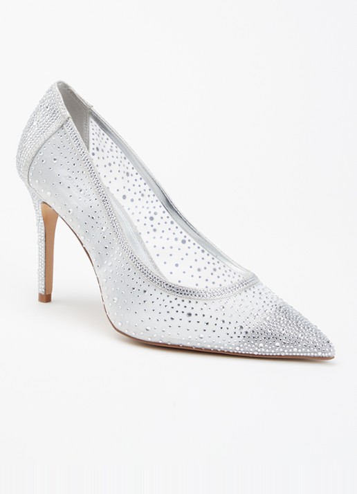 Dune London Wide Fit Brightest pump met strass - voorkant 5 zilver