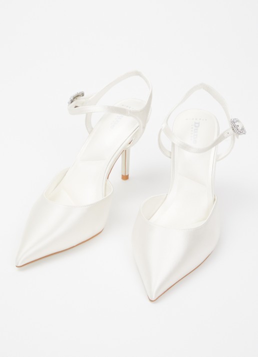 Dune London Wide Fit Celebrant slingback van satijn en gespdetail  - detail 2 ivoor