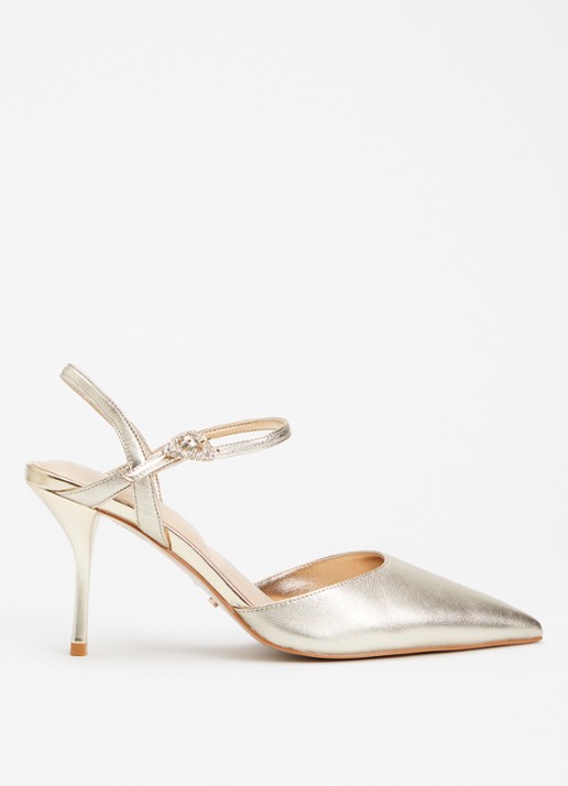 Dune London Wide Fit Compelling pump van leer met metallic finish