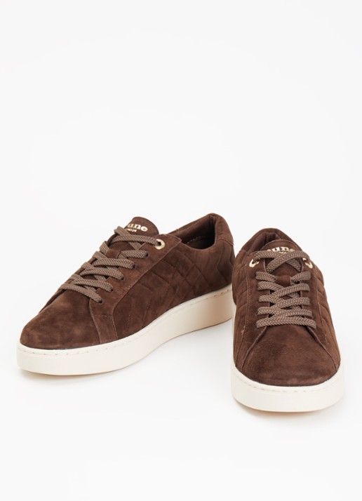 Dune London Wide Fit Egent sneaker van leer met quilt patroon  - detail 3 donkerbruin
