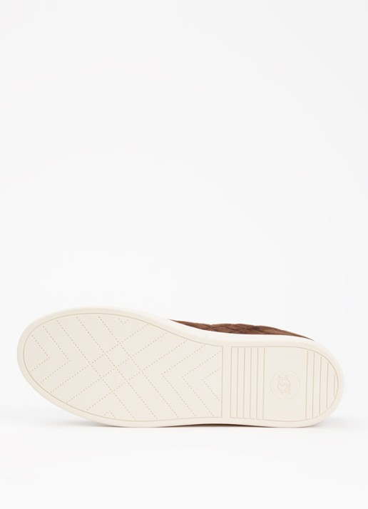 Dune London Wide Fit Egent sneaker van leer met quilt patroon  - detail 5 donkerbruin