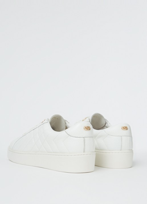 Dune London Wide Fit Egent sneaker van leer met quilt patroon  - achterkant wit