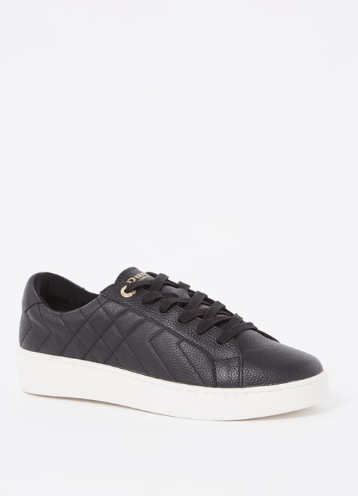Dune London Wide Fit Egent sneaker van leer met quilt patroon  - voorkant 2 zwart