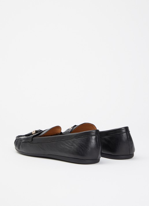Dune London Wide Fit Geen mocassin van leer met franjes - achterkant zwart