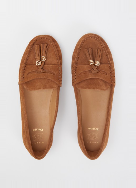 Dune London Wide Fit Geen mocassin van leer met franjes - detail 2 bruin
