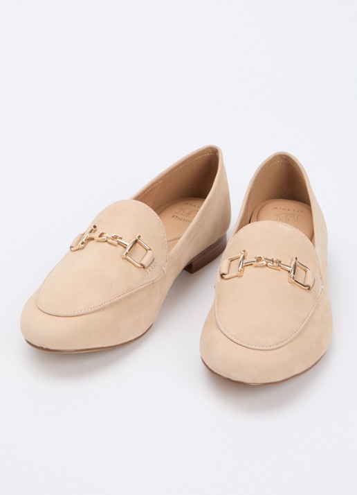 Dune London Wide Fit Glair loafer van leer met horsebit - detail beige