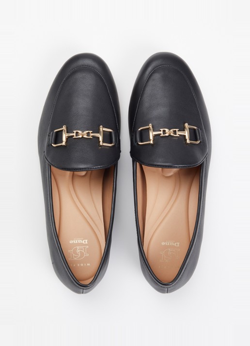 Dune London Wide Fit Glair loafer van leer met horsebit - detail 3 antraciet