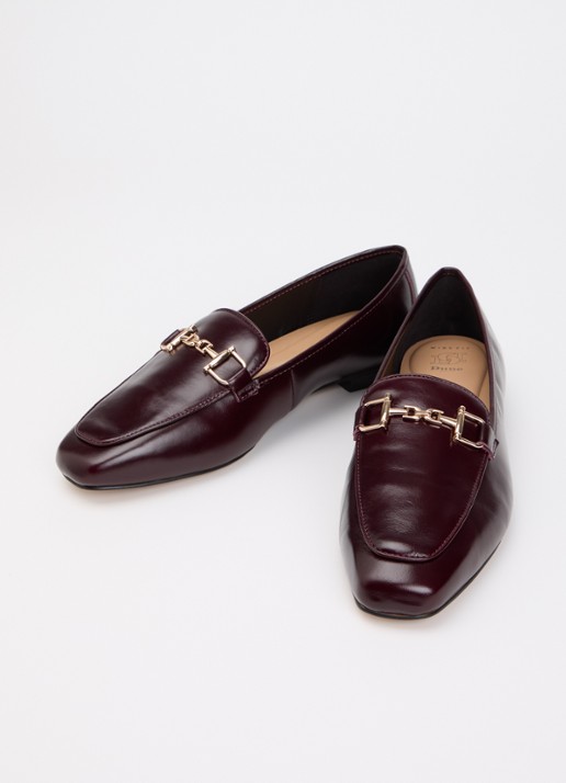Dune London Wide Fit Grained loafer van leer - detail 2 bordeauxrood
