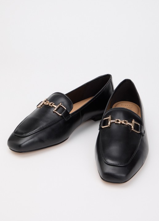 Dune London Wide Fit Grained loafer van leer - detail zwart