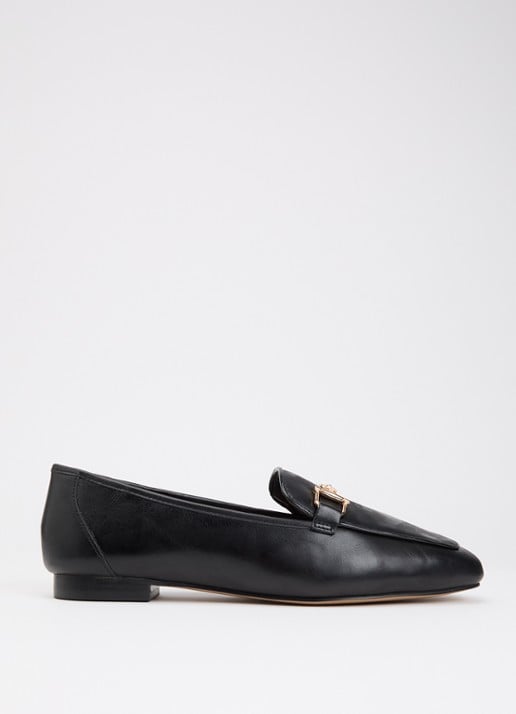 Dune London Wide Fit Grained loafer van leer - voorkant 5 zwart