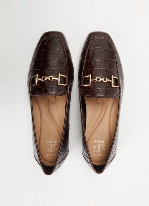 Dune London Wide Fit Grained loafer van leer - detail 2 kastanjebruin