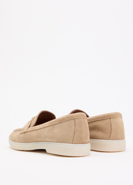Dune London Wide Fit Grinning loafer van suède - achterkant zand