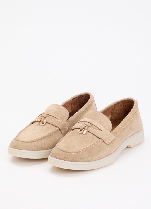 Dune London Wide Fit Grinning loafer van suède - detail 2 zand