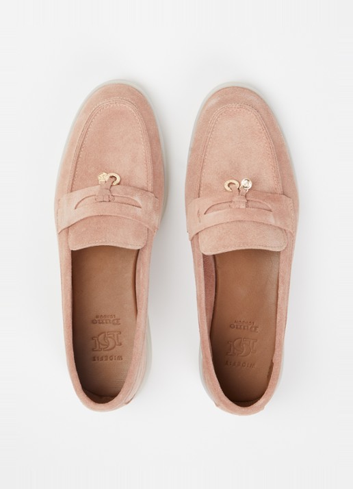 Dune London Wide Fit Grinning loafer van suède - detail 3 lichtroze
