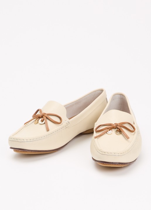 Dune London Wide Fit Grip mocassin van leer - detail gebroken wit