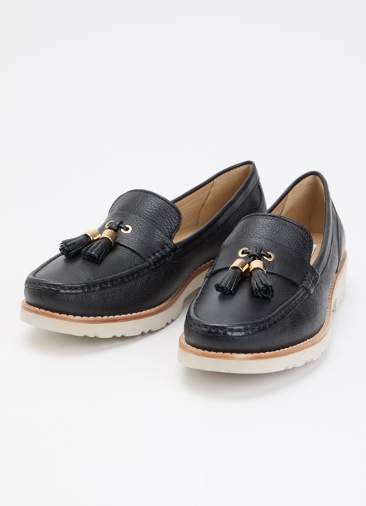 Dune London Wide Fit Gwen loafer van leer - detail zwart