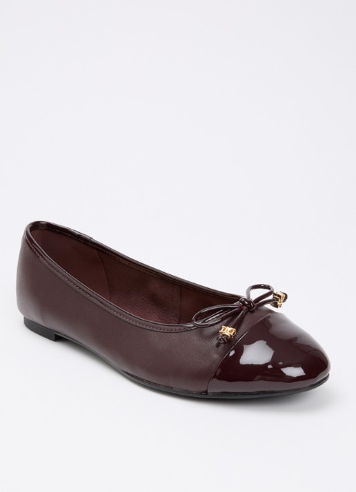 Dune London Wide Fit Hallo ballerina met strikdetail - voorkant 2 bordeauxrood