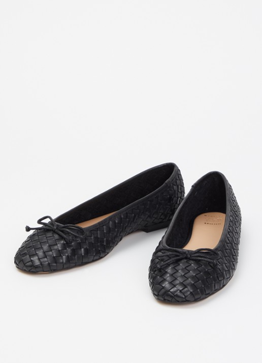 Dune London Wide Fit Heat ballerina van leer - detail zwart