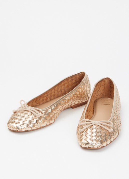 Dune London Wide Fit Heat ballerina van leer - detail 2 goud