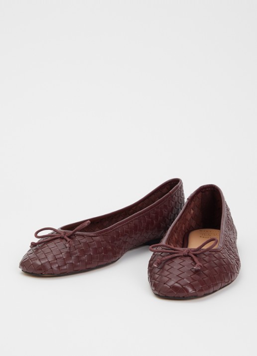 Dune London Wide Fit Heat ballerina van leer - detail roodbruin