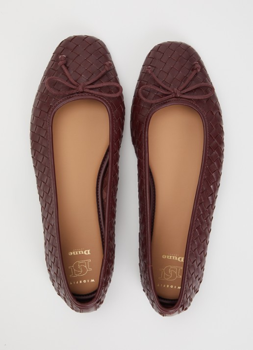 Dune London Wide Fit Heat ballerina van leer - detail 2 roodbruin