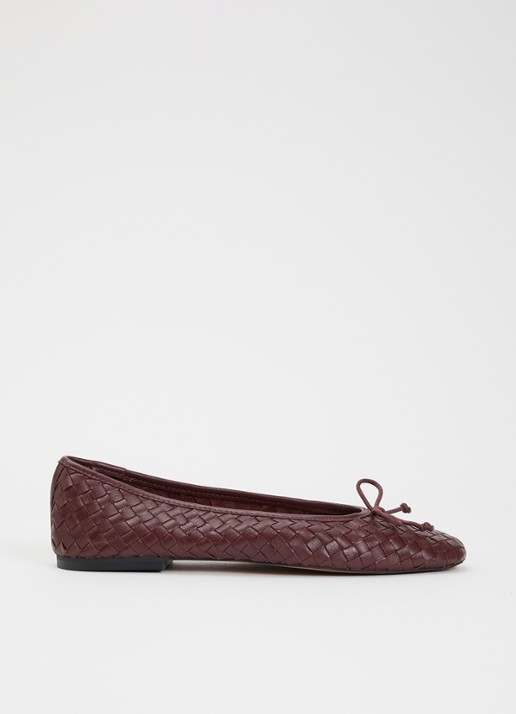 Dune London Wide Fit Heat ballerina van leer - voorkant 5 roodbruin