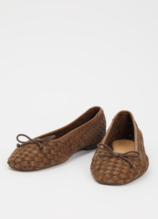 Dune London Wide Fit Heat ballerina van leer - detail 853brown-leather_mix