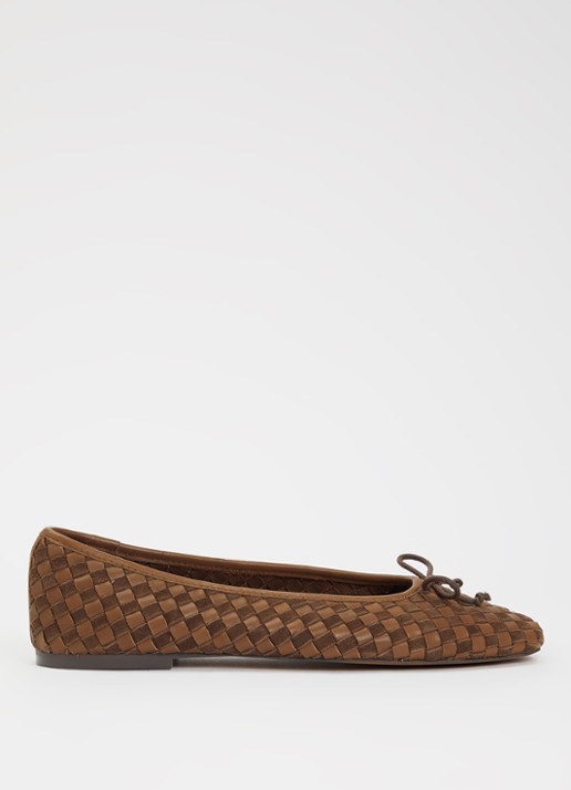 Dune London Wide Fit Heat ballerina van leer - voorkant 5 853brown-leather_mix