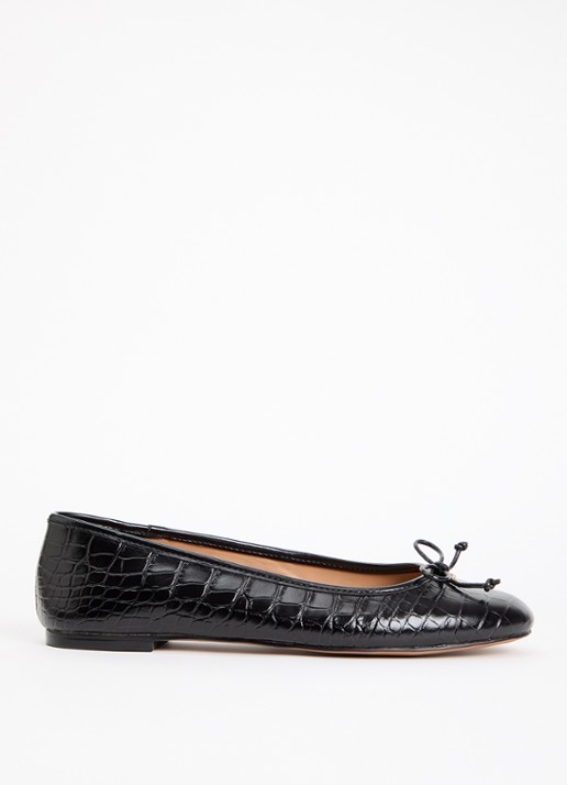 Dune London Wide Fit Helenne ballerina met gestrikt detail - voorkant zwart