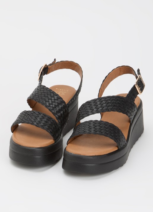 Dune London Wide Fit Kerbie sleehak van leer met gevlochten details - detail 2 zwart