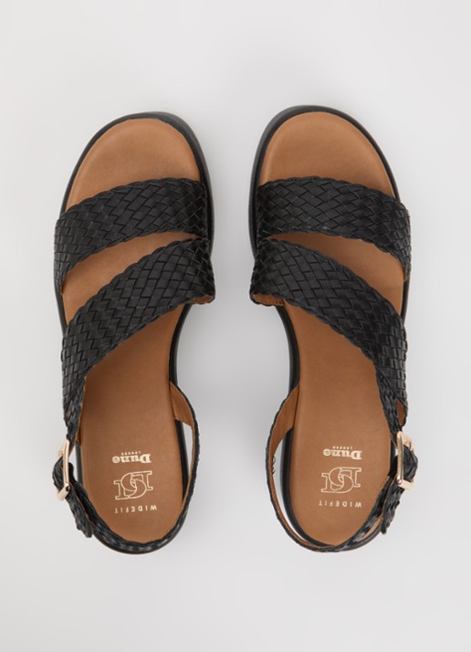 Dune London Wide Fit Kerbie sleehak van leer met gevlochten details - detail 3 zwart