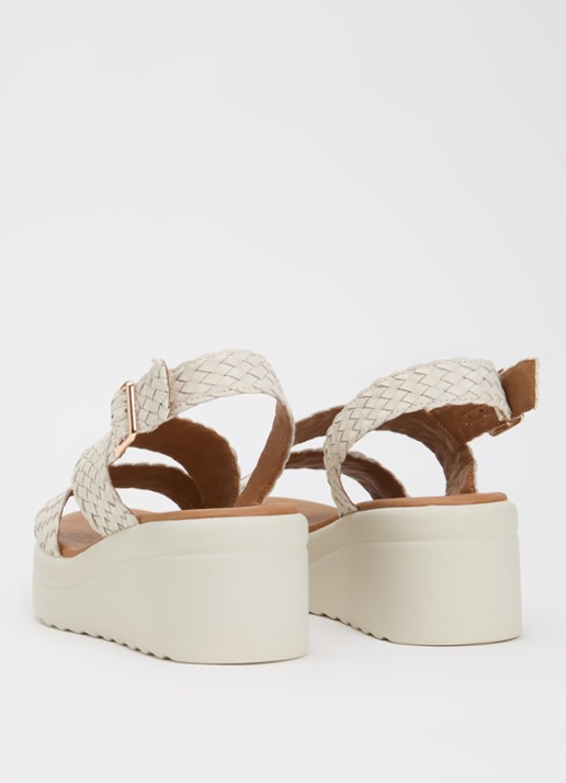Dune London Wide Fit Kerbie sleehak van leer met gevlochten details - achterkant wit