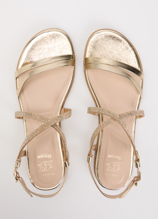 Dune London Wide Fit Lexia sandaal van leer met strass - detail 3 goud