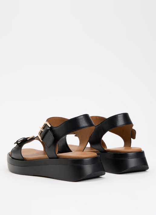Dune London Wide Fit Licia sandaal van leer - achterkant zwart