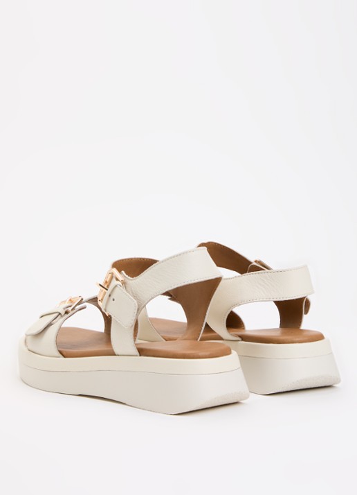 Dune London Wide Fit Licia sandaal van leer - achterkant 2 gebroken wit