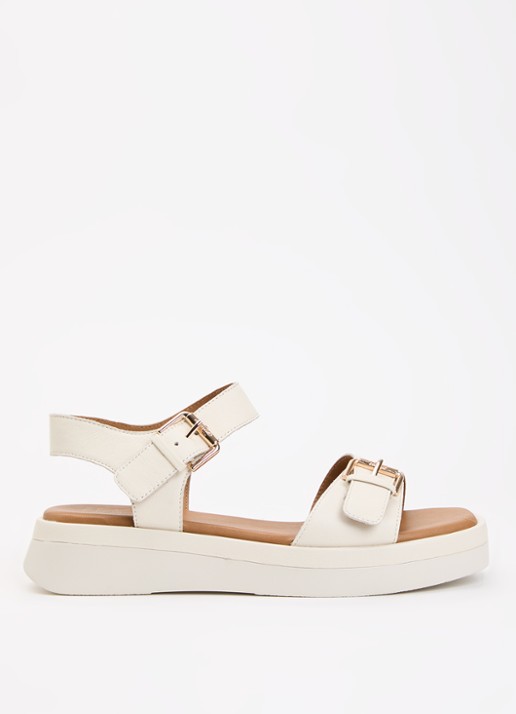 Dune London Wide Fit Licia sandaal van leer - voorkant gebroken wit