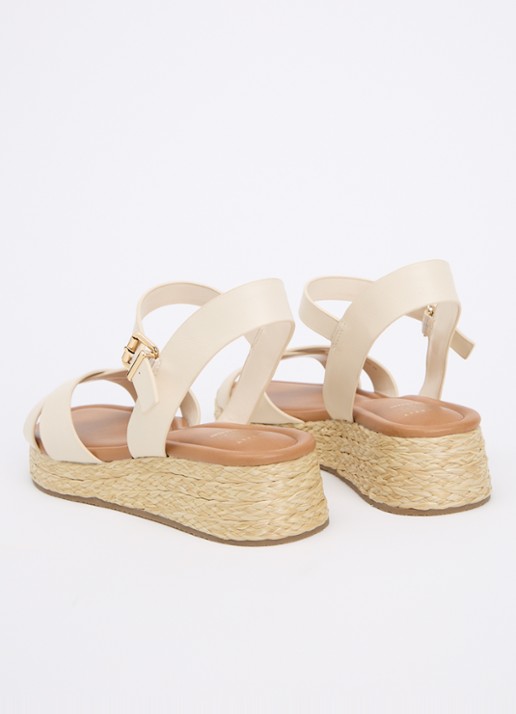 Dune London Wide Fit Littleton sleehak van leer met metallic finish - achterkant creme