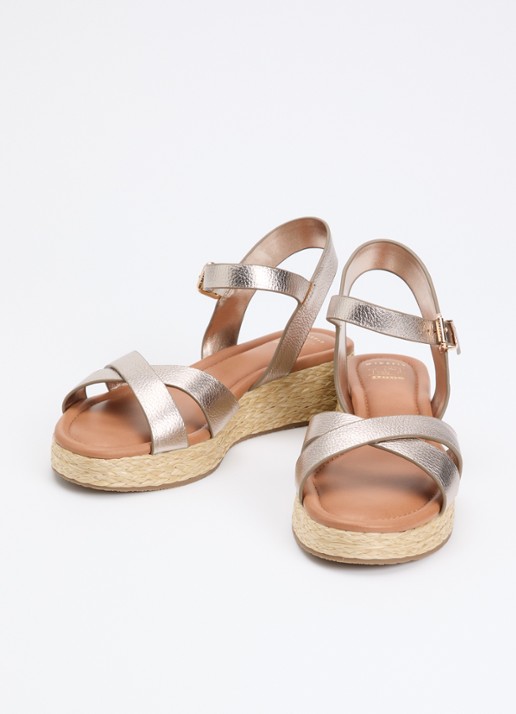 Dune London Wide Fit Littleton sleehak van leer met metallic finish - detail 3 taupe