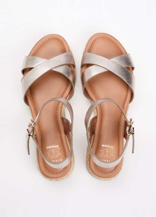 Dune London Wide Fit Littleton sleehak van leer met metallic finish - detail 4 taupe
