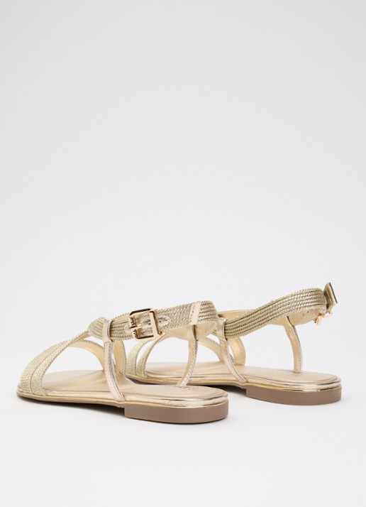 Dune London Wide Fit Lope sandaal van leer met metallic finish - achterkant 5 goud