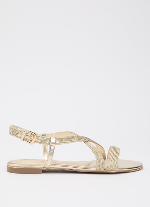 Dune London Wide Fit Lope sandaal van leer met metallic finish
