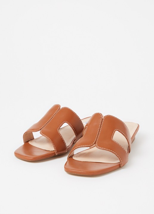 Dune London Wide Fit Loupe sandaal van leer - detail cognac
